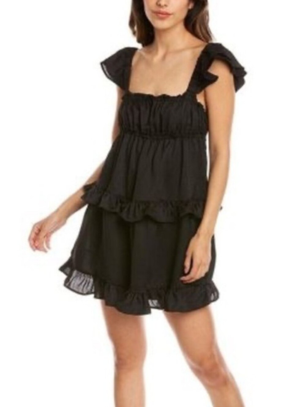 WeWoreWhat Black Crinkle Chiffon Ruffle Mini Dress